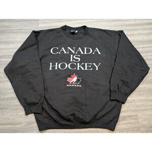 Vintage 90s Starter Mens XL Team Canada Hockey One Pound Fleece Black Sweatshirt